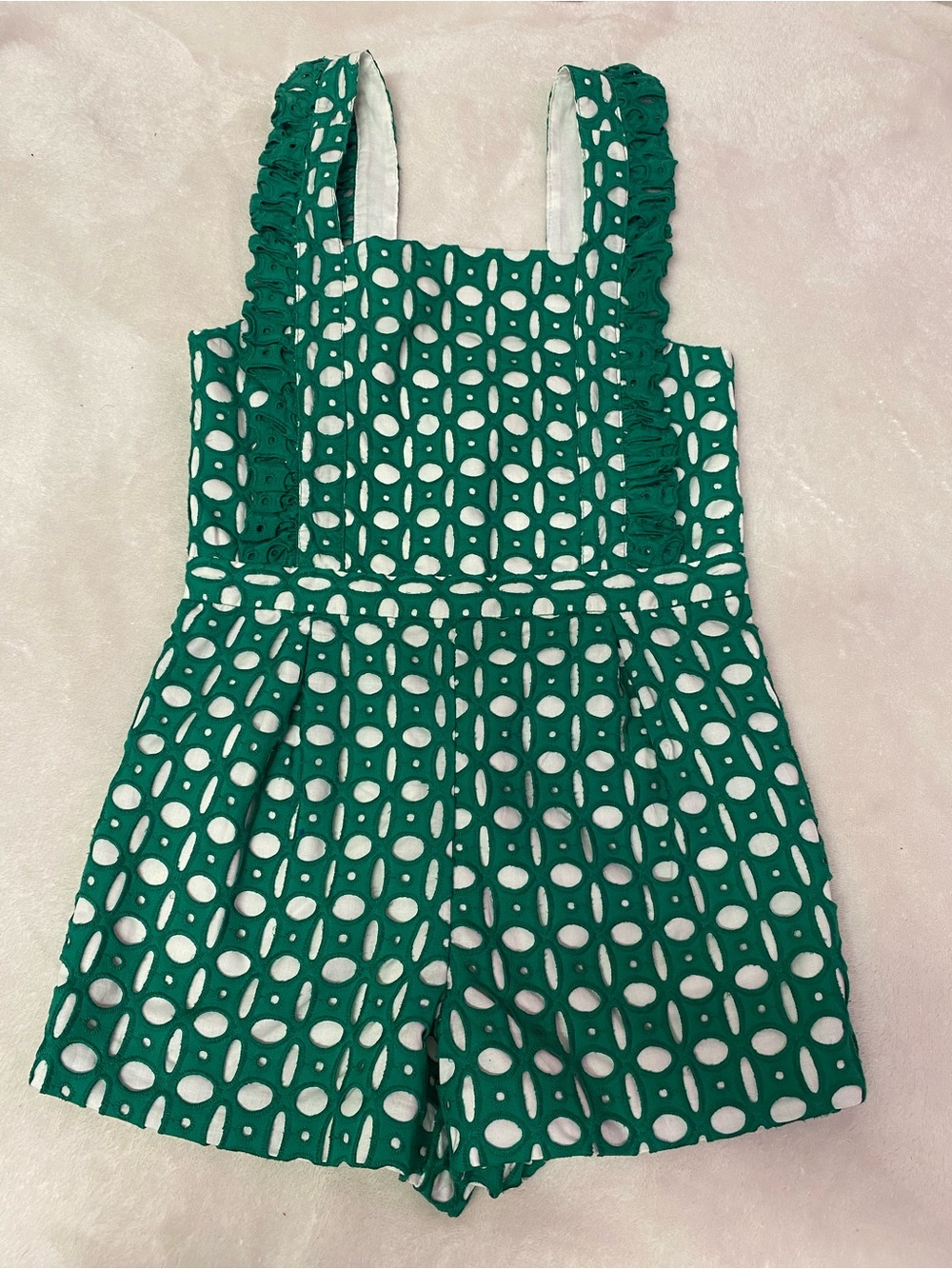 Janie and Jack Green Eyelet Romper with White Lining